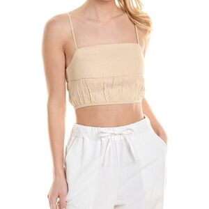Onia Air Linen Smocked Tank Sand Cream Large Women's Crop Top